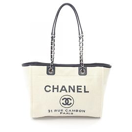 Sac cabas Chanel Deauville Blanc Bleu Marine