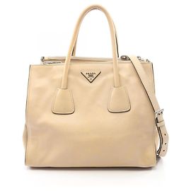 Bolsa Tote 2-Way com Logotipo Triangle Prada Bege