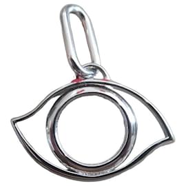 Hermès Eye of Cleopatra pendant in palladium-plated silver steel, new, missing chain, with box Silvery