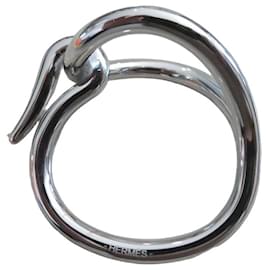 Hermès palladium-finish silvered steel scarf ring, new, Jumbo model with a box Silvery