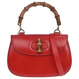 Gucci Vintage Convertible Bamboo Top Handle Leather Medium Red
