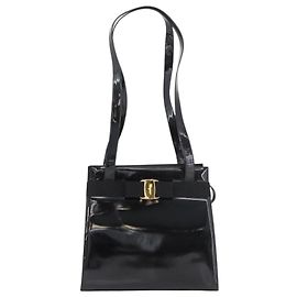 Salvatore Ferragamo Vala en cuir verni Noir