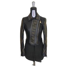 Versace For H&M Giacca Versace x H&M Biker in pelle nera con borchie oro/argento XS 38 IT 2011 Nero