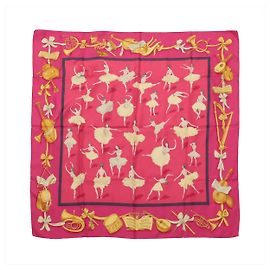 Lenço de seda Hermès Carré 90 "La Dance ballet" em Rosa Rosa