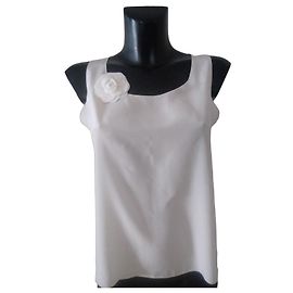 Top de seda sem mangas Chanel cor ecru Outro
