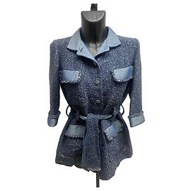 Chanel Vintage SS12 Tweed- und Denim-Jacke mit Gürtel - Größe 36 Andere