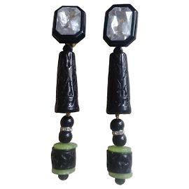 Autre Marque Orecchini pendenti Art Déco in resina nera e verde Nero
