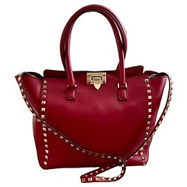 Valentino Garavani Sac Cabas Rockstud en Cuir Rouge Rouge