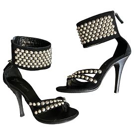 Balmain x Giuseppe Zanotti Studded Suede Ankle Strap Sandals Black