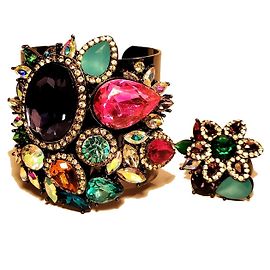 Erickson Beamon Rocks Multicolor Statement Cuff Bracelet and Ring Set Multiple colors