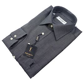 Yves Saint Laurent Camicia vintage in cotone testurizzato nero da uomo Taglia 39/15.5 Nero