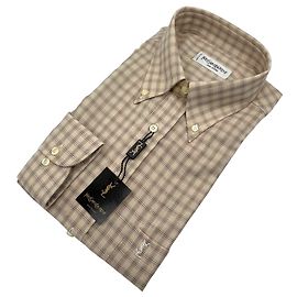 Yves Saint Laurent Camicia in cotone a quadri beige e marrone vintage Taglia 41/16 Beige