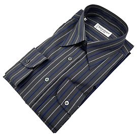 Yves Saint Laurent Camicia Vintage Multistrisce Grigia e Blu Taglia 41/16 Grigio
