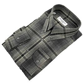 Yves Saint Laurent Camisa de cuadros de algodón gris carbón vintage 41/16 Gris