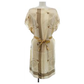 Hermès Hermes Twillaine Seidenkleid Weiß Beige