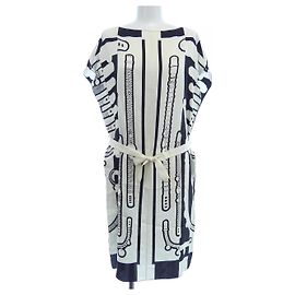 Hermès LE TRESOR DE MEDOR RAYURE Seidenkleid Schwarz Andere
