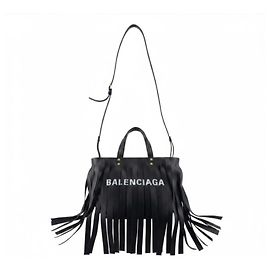 Balenciaga Borsa Tote in Pelle Nera con Frange Nero
