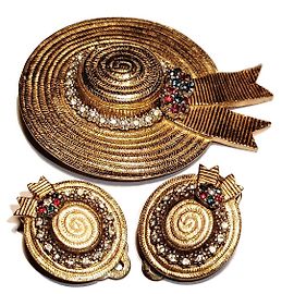 Autre Marque Set Spilla a Cappello e Orecchini Ciner Tono Oro D'oro