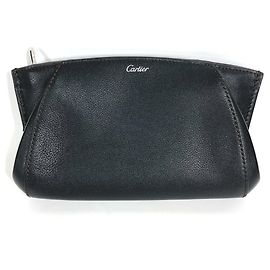 Cartier C de Logo Black Leather Clutch Bag Black