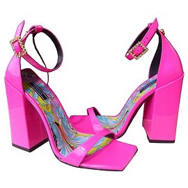 Versace Pink Patent Leather Platform Sandals Pink