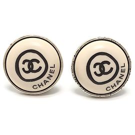 Orecchini a clip CHANEL Coco Mark Circle Button Argento Bianco