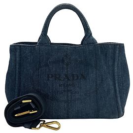Prada Canapa Mini Denim Handbag Dark Blue Dark blue