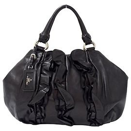Sac cabas en cuir noir Prada Noir