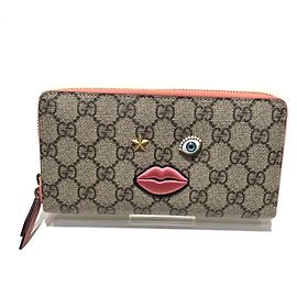 Gucci Long Wallet GG Supreme Leather Brown Pink