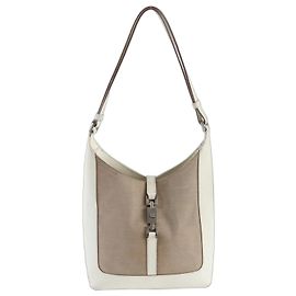 Gucci Jackie 0013876 Leder Schultertasche Braun Weiß