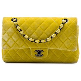 Chanel Yellow Medium Classic Velvet Double Flap Yellow