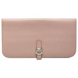 Hermès Pink Clemence Dogon Long Wallet Pink