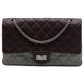 Chanel Marron Bicolore Caviar et Veau Iridescent Reissue 2.55 Double Flap 226 Marron Marron foncé