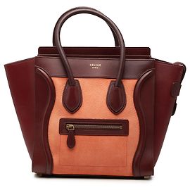 Céline Bolsa Tote Luggage em couro de bezerro bicolor micro vermelho Celine Vermelho Bordeaux
