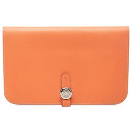 Hermès Orange Clemence Dogon Duo Wallet GM Orange