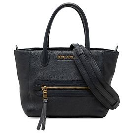 Bolsa satchel Miu Miu em couro de cabra preto e Madras com bolso frontal Preto