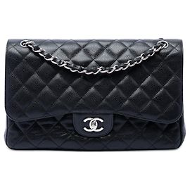 Chanel Black Jumbo Classic Caviar Double Flap Noir