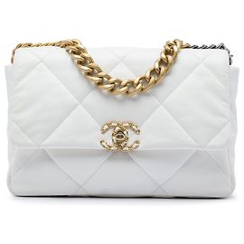 Chanel White Large Lambskin 19 Flap Weiß
