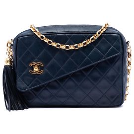 Chanel Blue CC gesteppte Lammfell Camera Bag mit Quaste Blau Marineblau