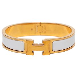Pulseira Hermès Clic H em esmalte branco estreito PM Outro
