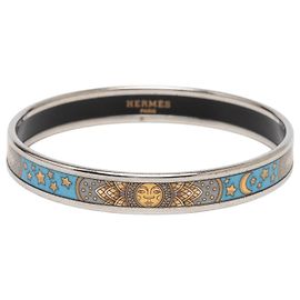 Bracelet jonc en émail Hermès Blue Narrow Sun Moon Stars 65 Bleu Autre