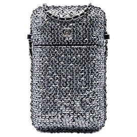 Chanel Silver CC Tweed and Sequin Chain Around Phone Holder Silvery