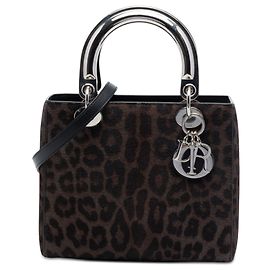 Lady Dior imprimé léopard en poil de pony marron Medium Marron Marron foncé