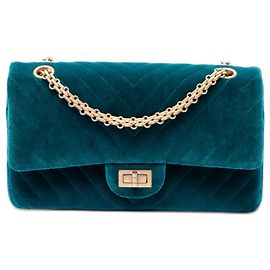 Chanel Blue Chevron Velvet Reissue 2.55 Double Flap 225 Blau Andere