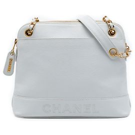 Borsa a Spalla Chanel White Caviar Logo Chain Bianco Bianco sporco