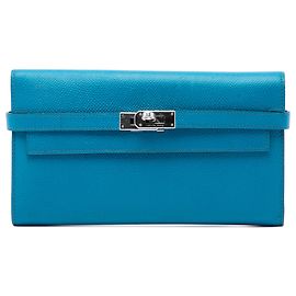 Hermès Blue Epsom Kelly Trifold Long Wallet Blue