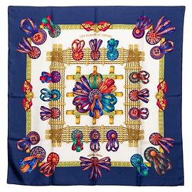 Hermès Hermes Carre 90 LES RUBANS DU CHEVAL Sciarpa Multicolore Blu navy
