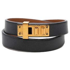 Hermès Bracelet Hermes Mini Dog Double Tour Noir Doré