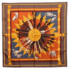 Hermès Hermes Carre 90 Cuillers D'AFRIQUE Pañuelo Castaño Multicolor