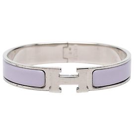 Hermès Pulsera de esmalte Hermes Click H GM Plata Púrpura
