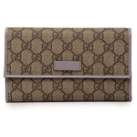 Gucci GG Supreme Tri-fold Long Wallet Beige Lila